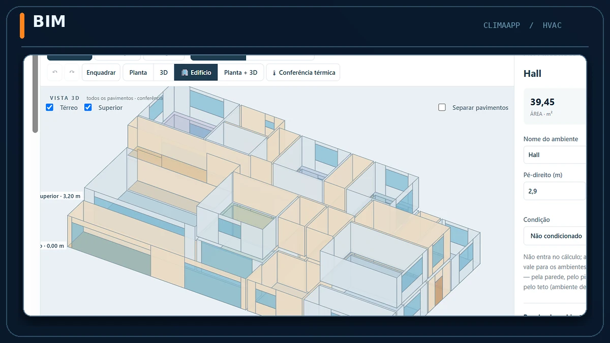 Prévia do módulo ClimaApp BIM (Beta) do ClimaApp