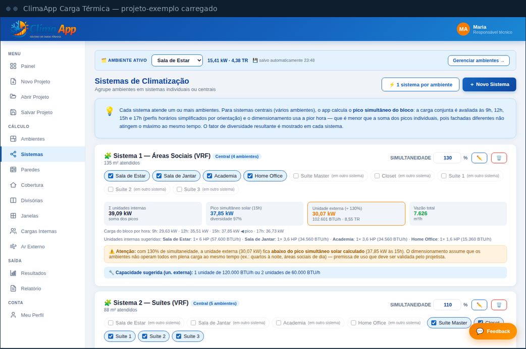 Tela do ClimaApp Carga Térmica